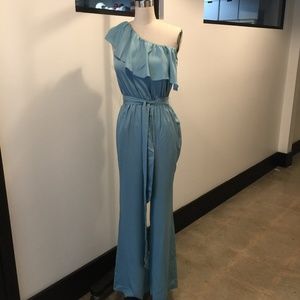 Bebe One Shoulder Ruffle Jumpsuit